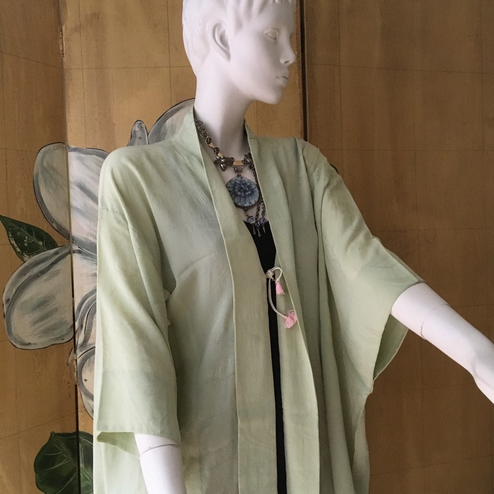 Vintage 1940’s green silk Japanese haori kimono ! - Picture 4 of 15